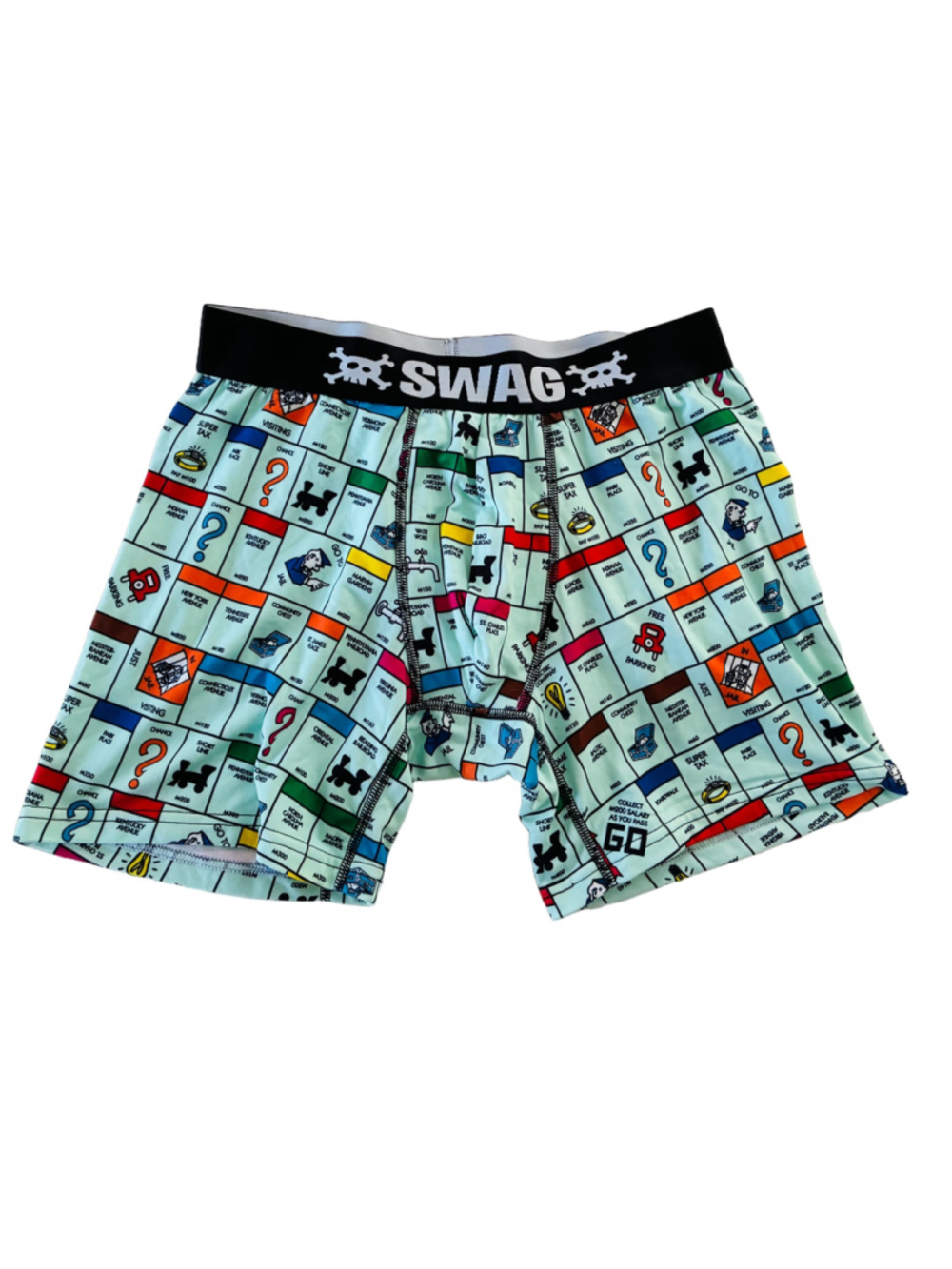 Men's SWAG Monopoly Print Boxer Briefs Size M Light Blue Multi-color